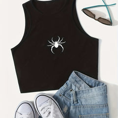 Y2K Spider Print Crop Tank Top Sleeveless for Summer