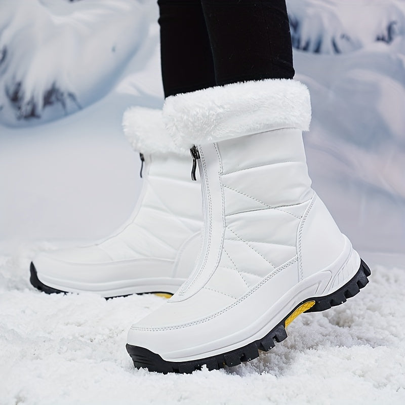 Women's Zipper Front Thermal Snow Boots Non slip Mid Calf Boots