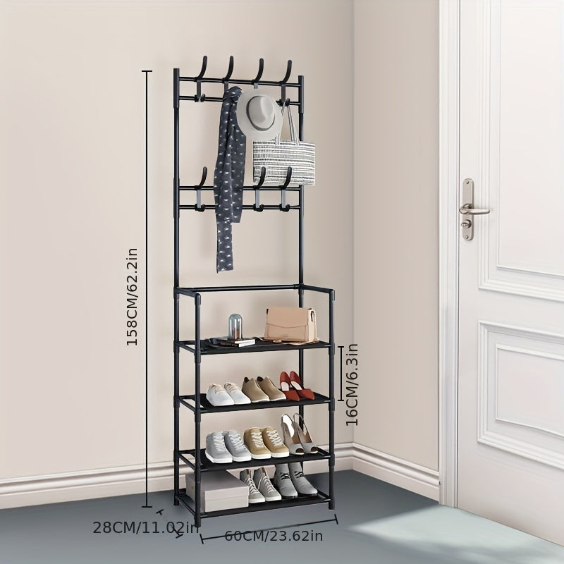 Coat Rack Foyer Shoe Rack with Storage Shelves & Hooks