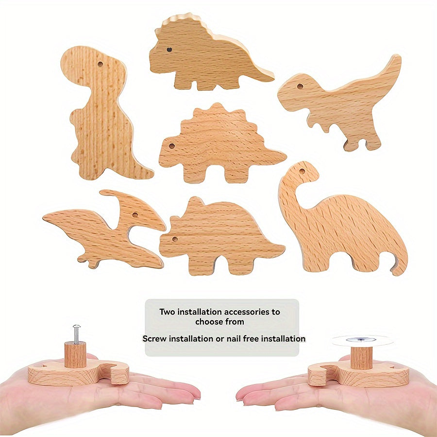 Dino Wooden Cabinet Handle T Rex & Pterosaur Khaki Finish for Kids' Room Doors