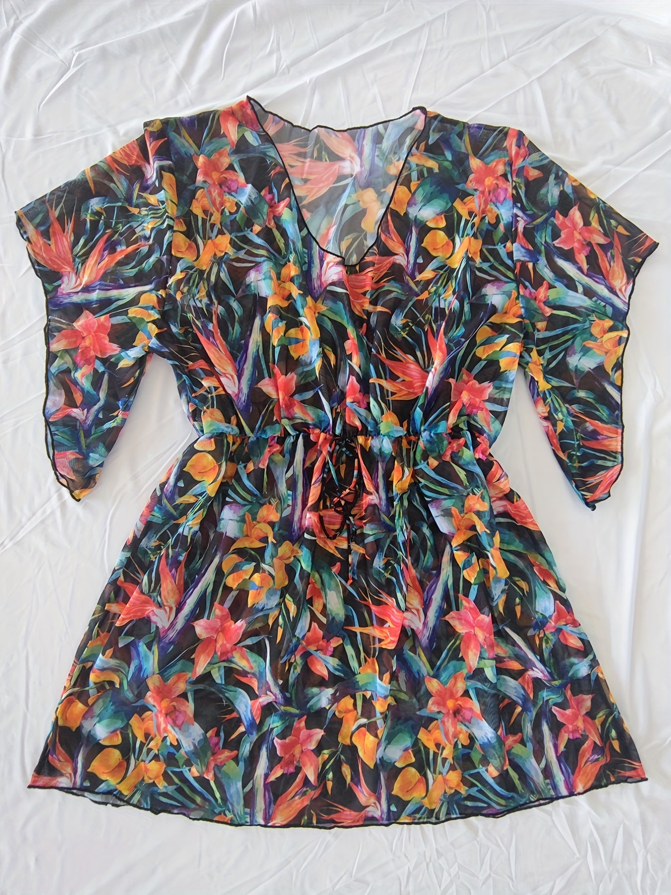 Floral Print Sheer Cove Up High Stretch Sexy Cover Up