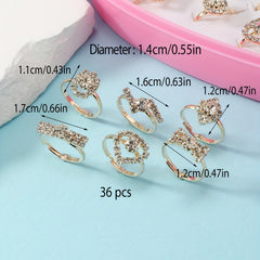36pcs Girls Rhinestone Rings Set for Kids Gifts