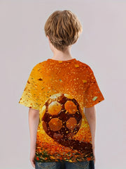 3D Print Boys Football T-shirt, Lightweight Comfy Tee, Kids Summer Clothes