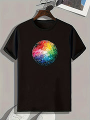 Colorful Dot Print Men's Comfy T-shirt for Summer Outdoor Activities