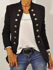 Solid Stand Collar Button Front Blazer for Women