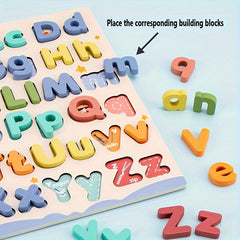 Wooden Letter Puzzle Board 52 Uppercase & Lowercase Letters Toy for Kids