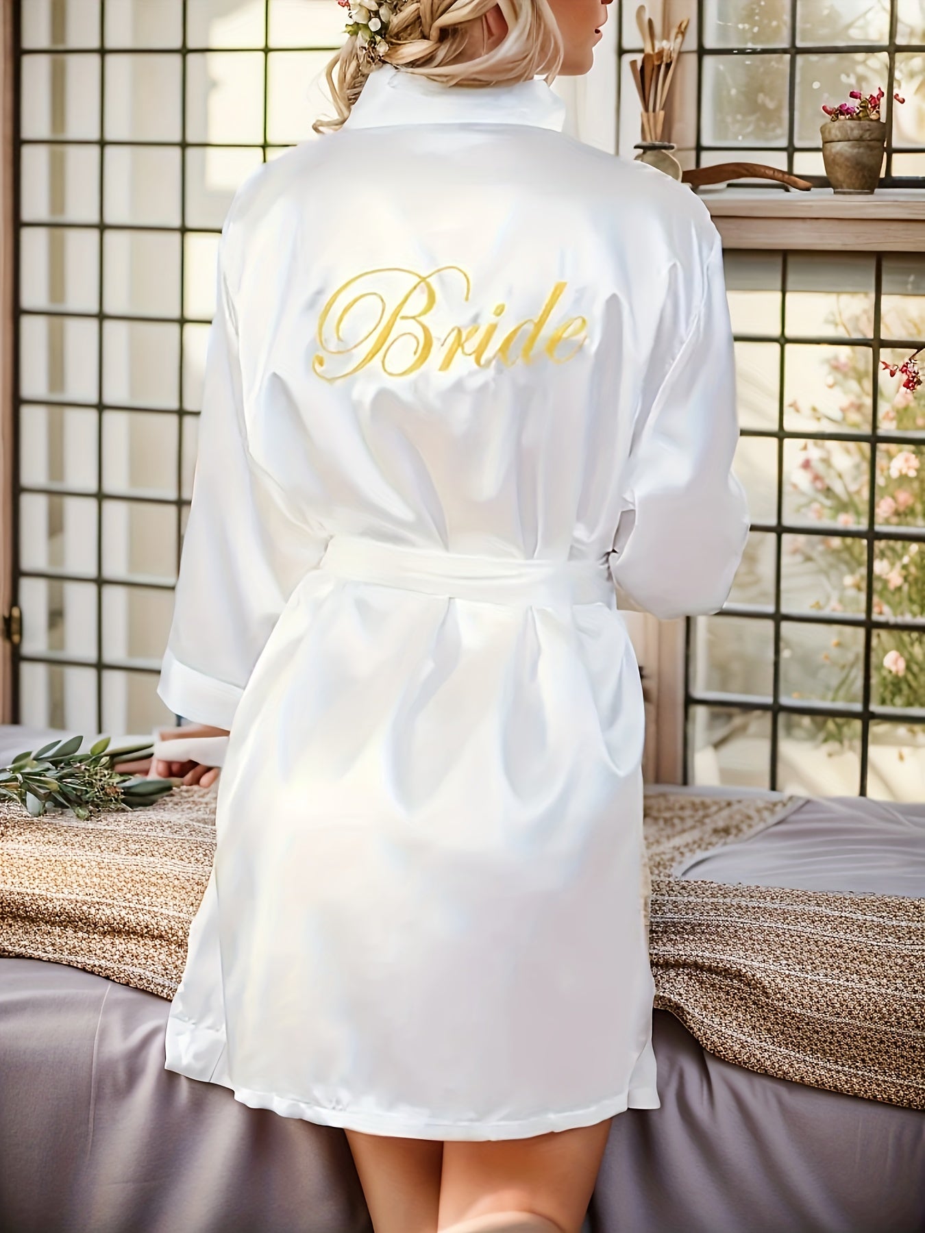 Satin Night Robe V-Neck Long Sleeve with Belt