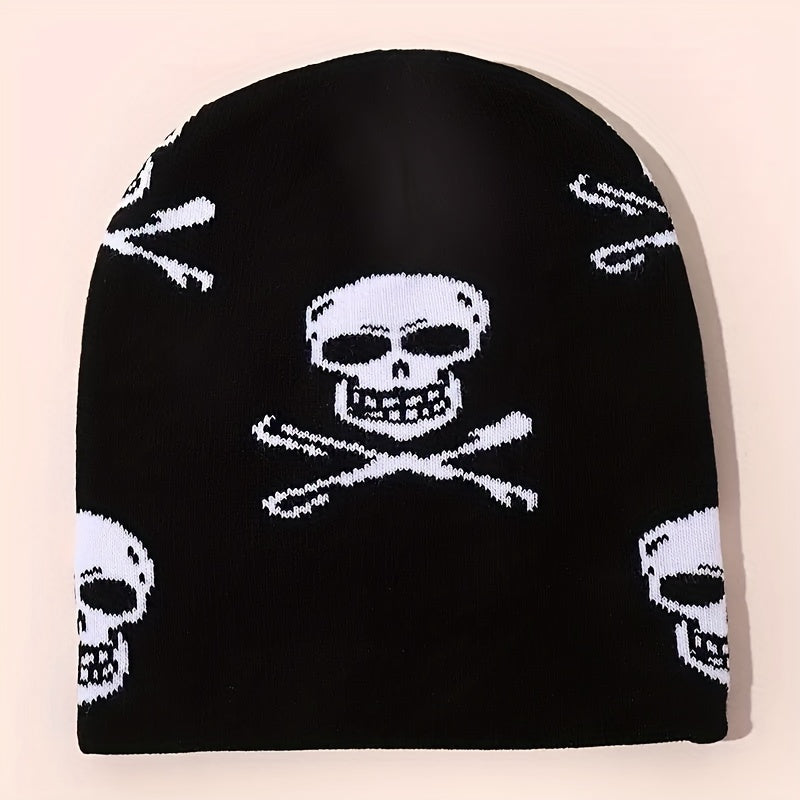 Y2K Skull Jacquard Beanie Hip Hop Knitted Hat Unisex Warm Lightweight Ski Hats