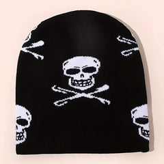Y2K Skull Jacquard Beanie Hip Hop Knitted Hat Unisex Warm Lightweight Ski Hats