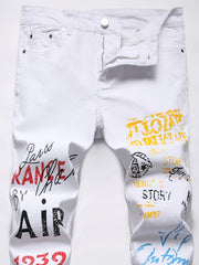 Men's Casual Skinny Printed Denim Jeans Christmas