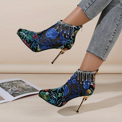 Floral Rhinestone Pendant High Heel Platform Stiletto Heels