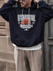 Basketball & Letter Print Hoodies For Men Graphic Sweatshirt Hooded Pullover