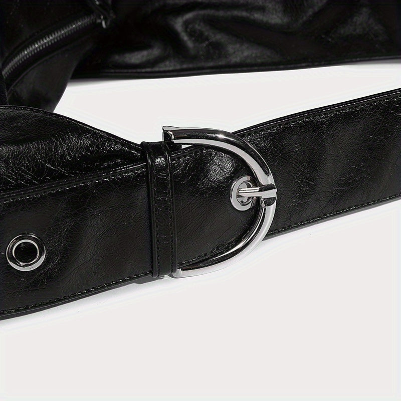 Vintage Style Shoulder Bag for Women with Metal Tag Embellishment