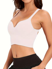 Women's V-neck Ribbed Seamless Backless Sports Bra
