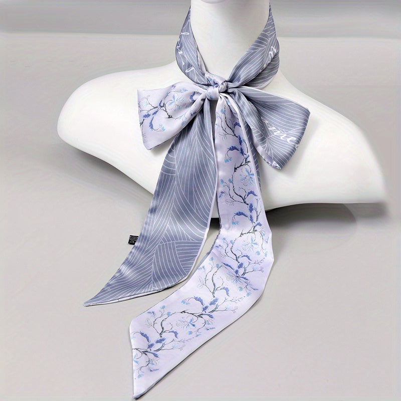 Flower Printed Neckerchief Skinny Scarf Headband Hair Tie