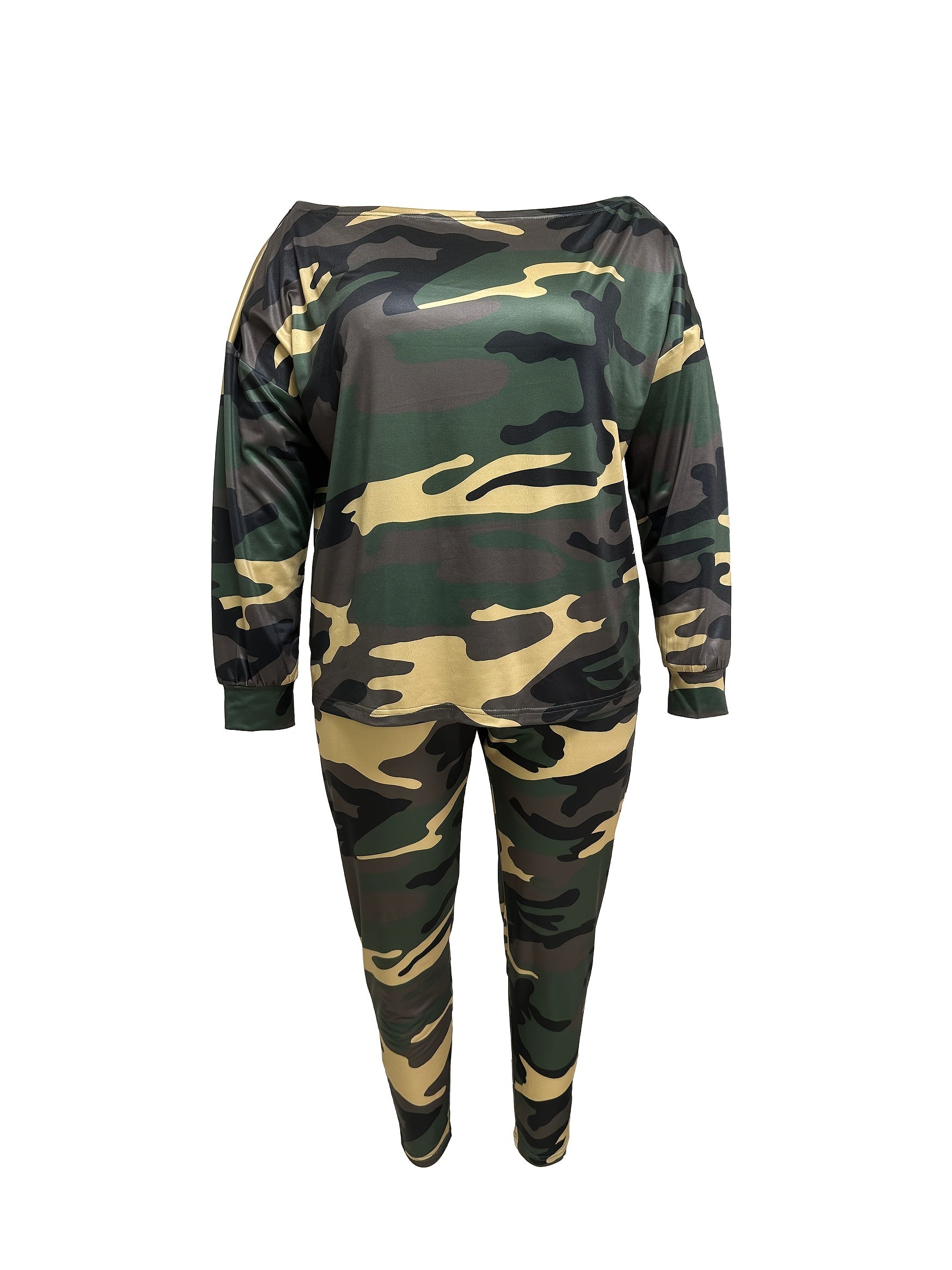Camo Print One Shoulder Top & Pants Set