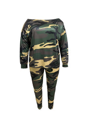 Camo Print One Shoulder Top & Pants Set