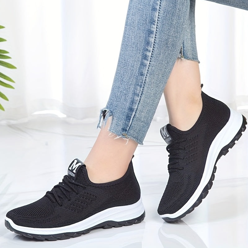 Women's Knitted Sports Shoes Lightweight Lace Up Low Top Running Shoes