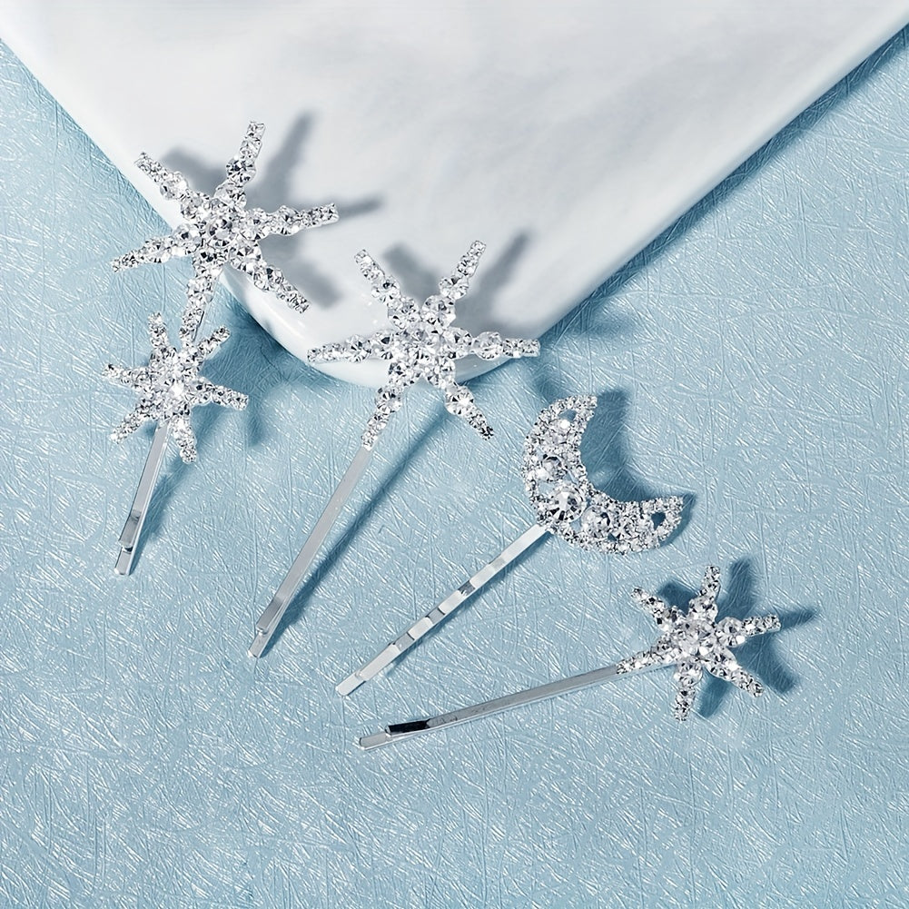 Rhinestone Moon & Star Hair Clips Set