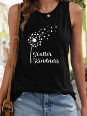 Dandelion & Heart Print Sleeveless Sports Vest Round Neck Stretchy Casual Tops