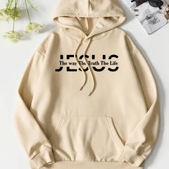 Jesus Print Hoodies Drawstring Kangaroo Pocket Sweatshirt