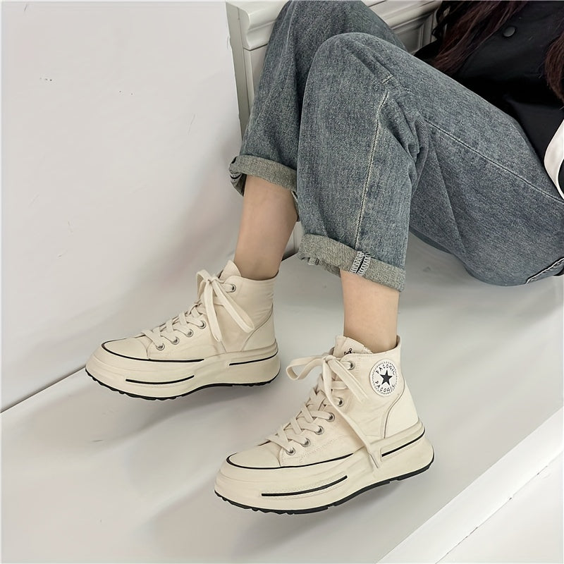 Women's High Top Canvas Shoes Lace Up Platform Skate Casual Sneakers