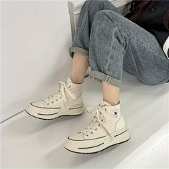 Women's High Top Canvas Shoes Lace Up Platform Skate Casual Sneakers