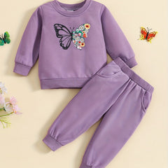 Baby Girl's Butterfly Print Sweatshirt Set