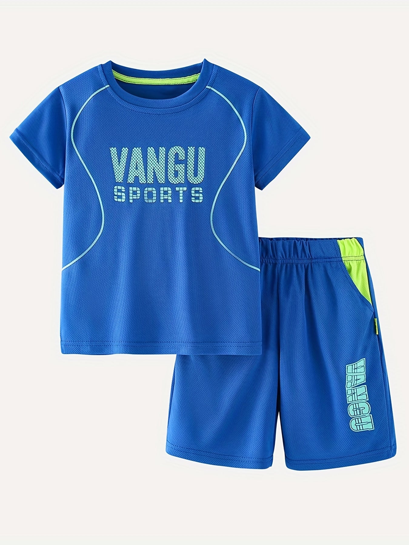 Boy's Sporty 2pcs T-shirt & Shorts Set VANGU SPORTS Print Kid's Clothes