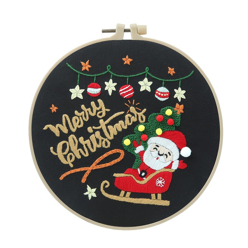 Embroidery Starter Kit Merry Christmas Pattern Cloth Thread Cross Stitch