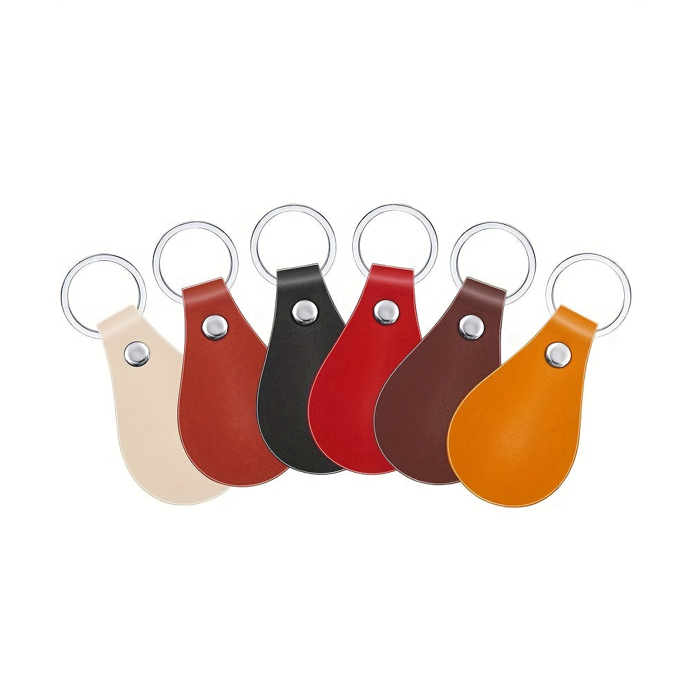 6pcs PU Leather Keychains Keyrings With Rivets for Camping Hiking Backpack