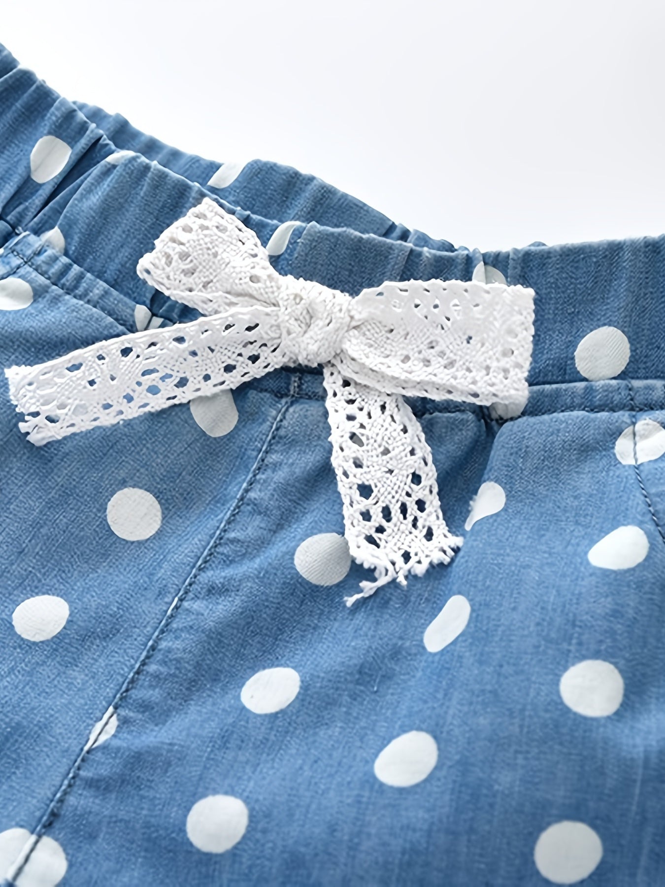Girls Polka Dot Print Shorts with Lace Bow - Summer
