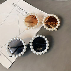 Round Frame Sunglasses Faux Pearl Decor Gradient Lens Glasses UV400