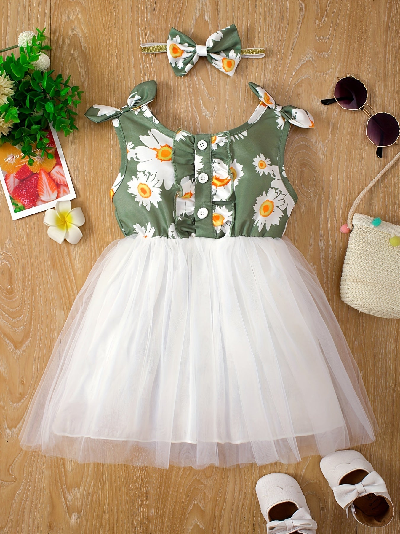 Baby Girl's Sleeveless Print Top & Mesh Skirt Set