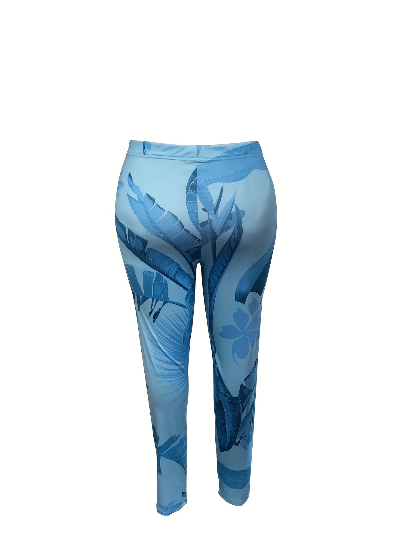 Women's Plus Tropical Print Crop Tank Top & Leggings Outfits 2 Piece Set