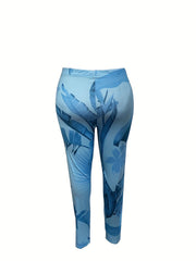 Women's Plus Tropical Print Crop Tank Top & Leggings Outfits 2 Piece Set