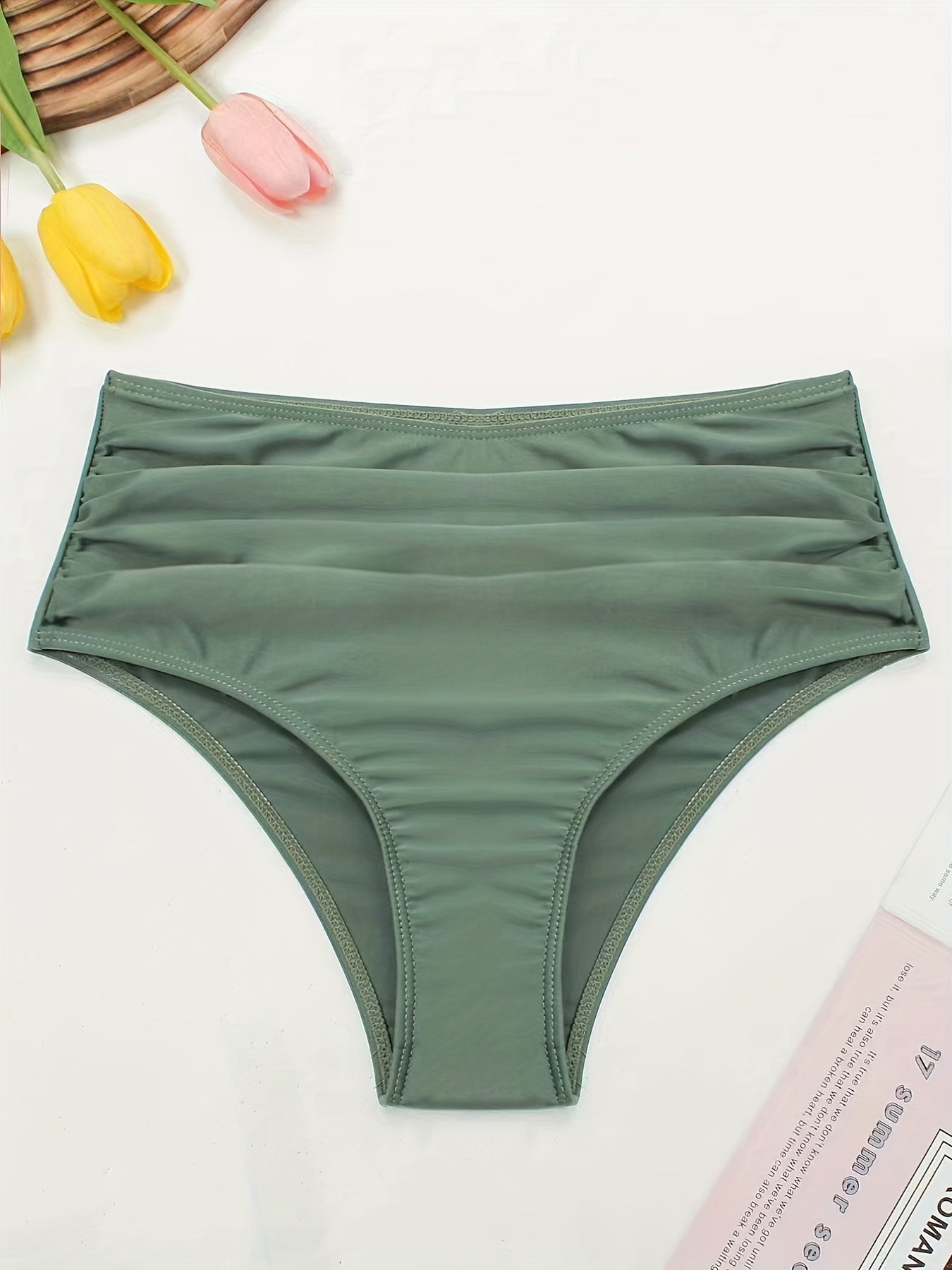 Green High Waist Bikini Bottom Ruched Beachwear Swimwear