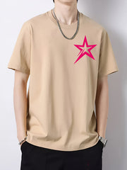 Pentagram Pattern Print Men's Graphic Cotton Crew Neck Tshirt