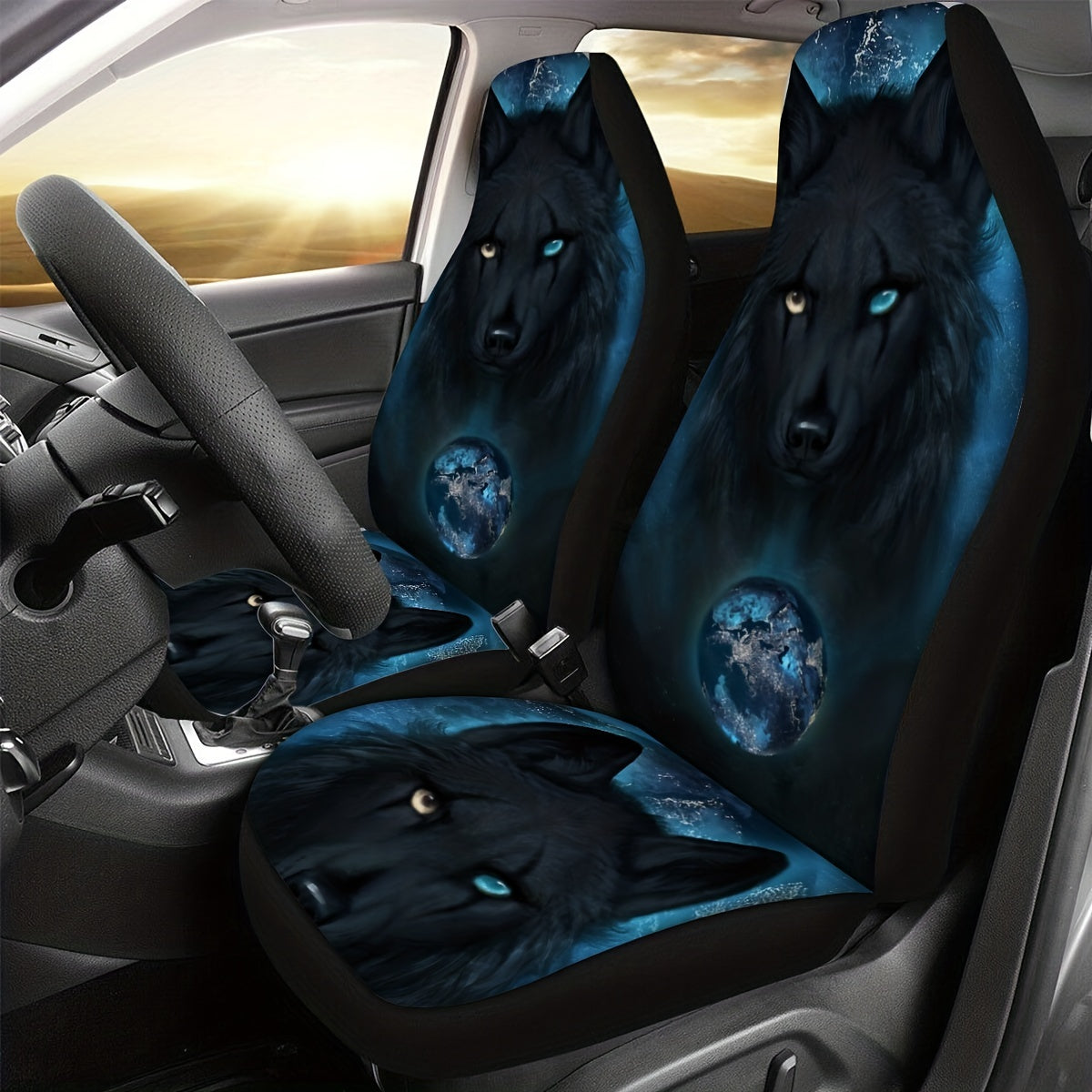 1pc Strange Eyed Wolf Print Car Seat Cover