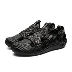 EXSHERO Men's Cowhide Leather Sandals Closed Toe Non slip Outdoor Beach Shoes