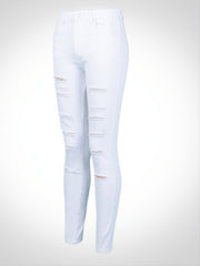 Mid Rise Stretchy Ripped Cropped Skinny Jeans Women's Denim