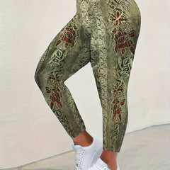 Sporty Distressed Floral Print High Rise Leggings Plus Size