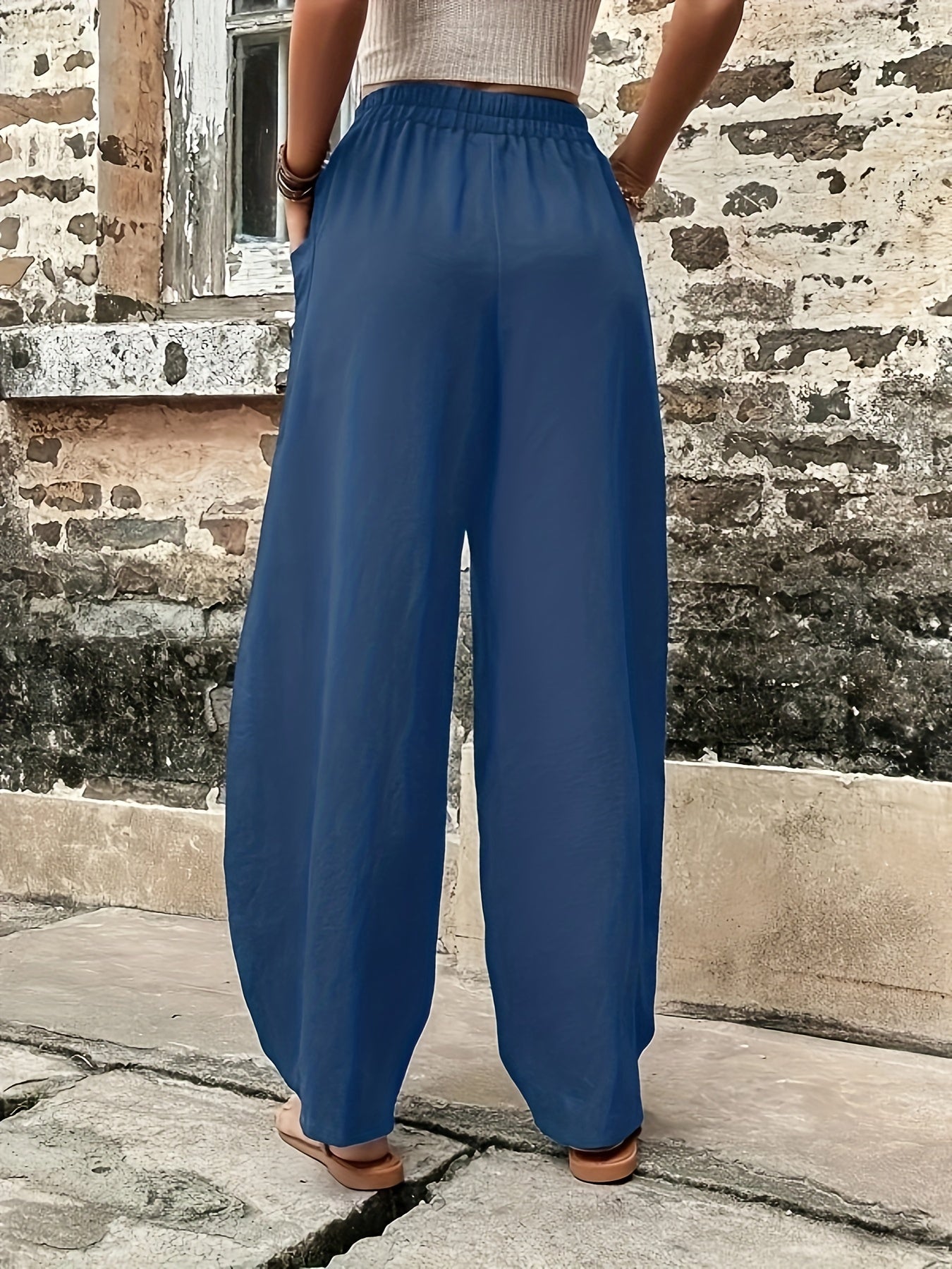 Solid Loose Trousers With Pockets Athleisure Trousers Women's Clothing