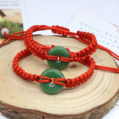Green Jade Peace Buckle And Red Rope Bracelet