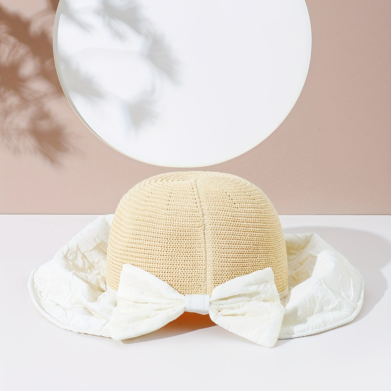 Beige Bowknot Embossed Sun Hat Wide Brim Bucket Hat