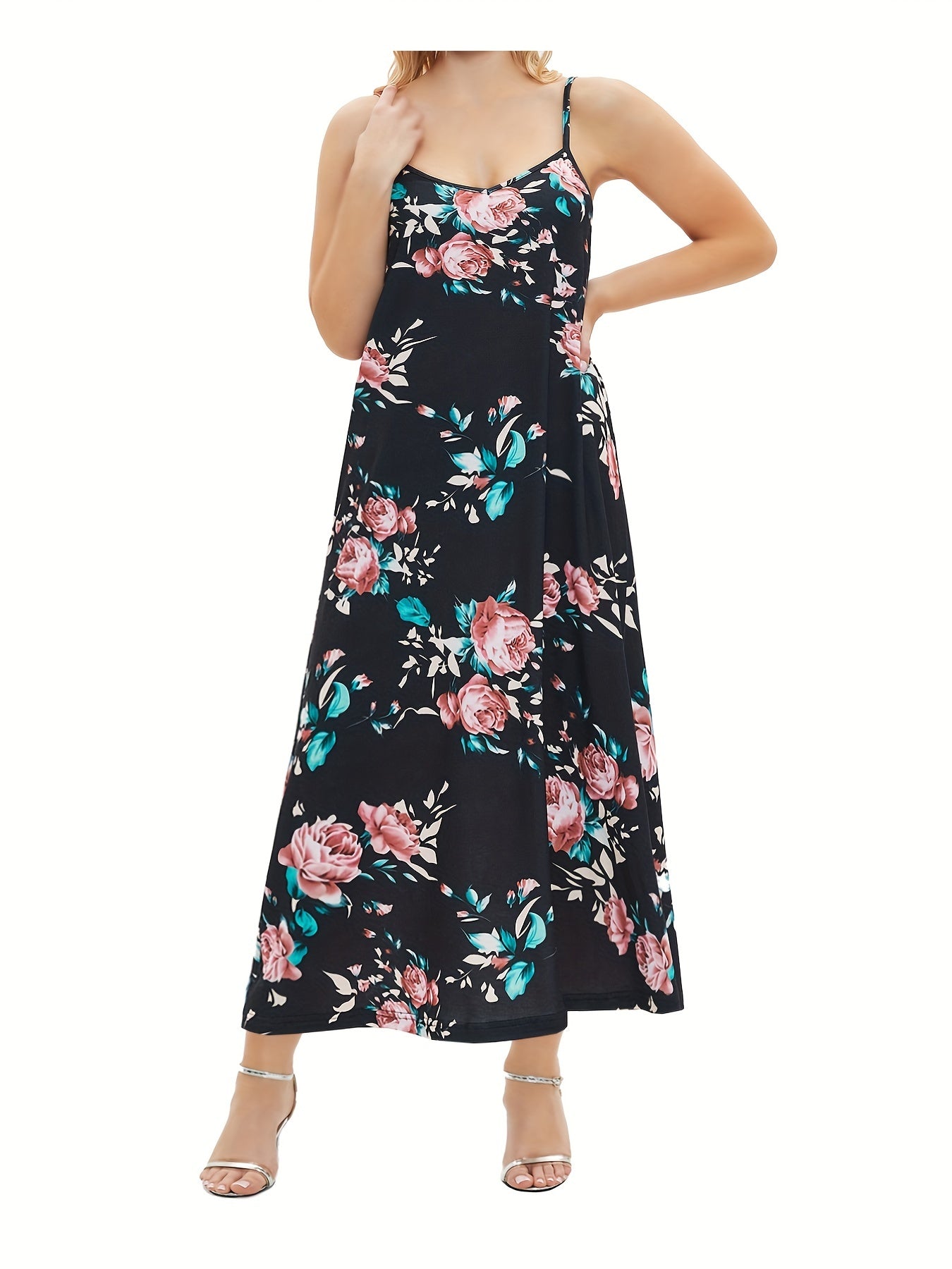 Floral Print V Neck Maxi Dress