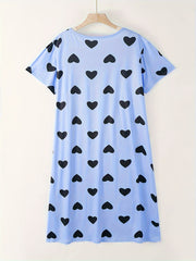 Heart Print Cap Sleeve Tee Sleep Dress