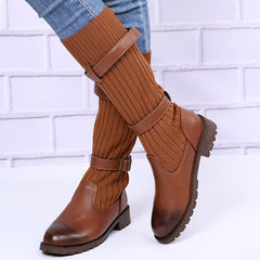 Women's Knitted Chunky Heel Mid Calf Boots