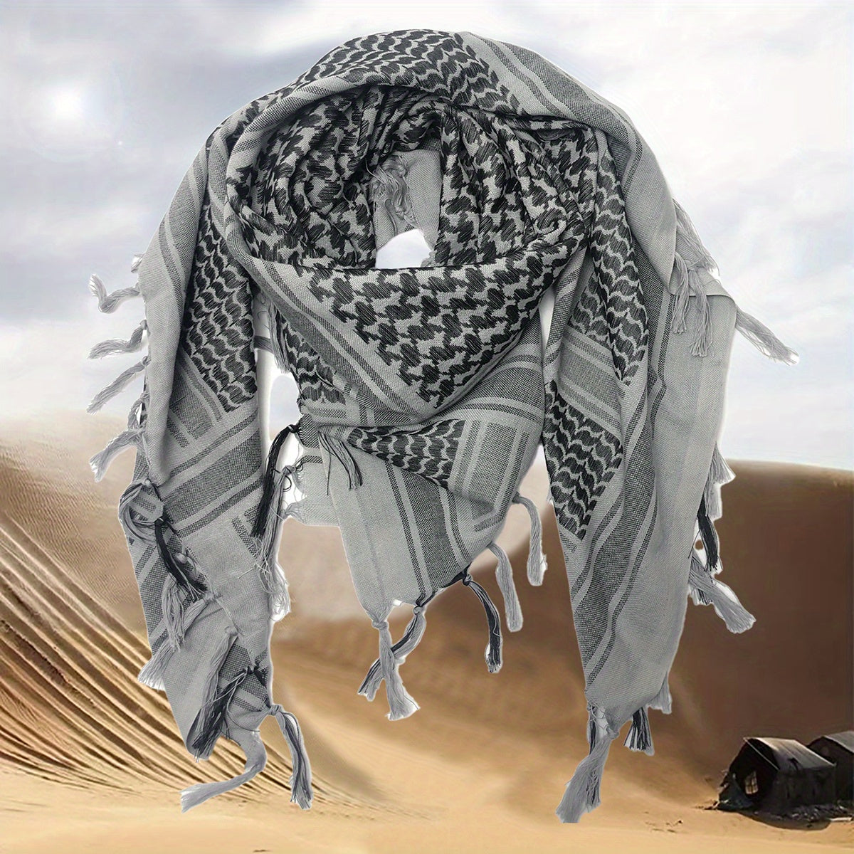 Unisex Grey Arabic Square Tactical Scarf for Military Fan