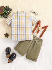 Baby Boy Gentleman 2pcs Set Plaid Shirt & Bib Pants Outfit